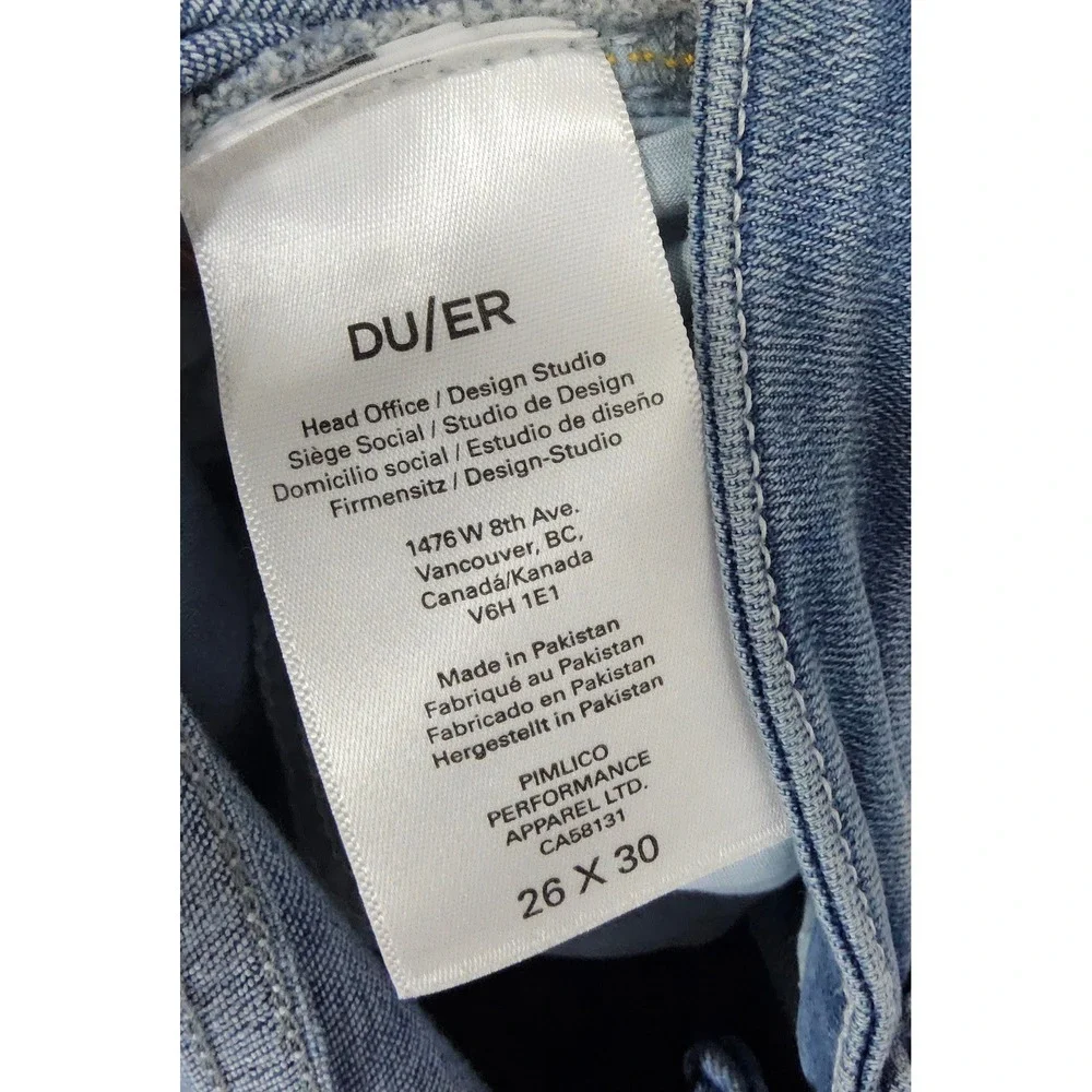 DU/ER Performance Denim Womens‎ 26 NEW Girlfriend Whisker Solstice Blue COOLMAX